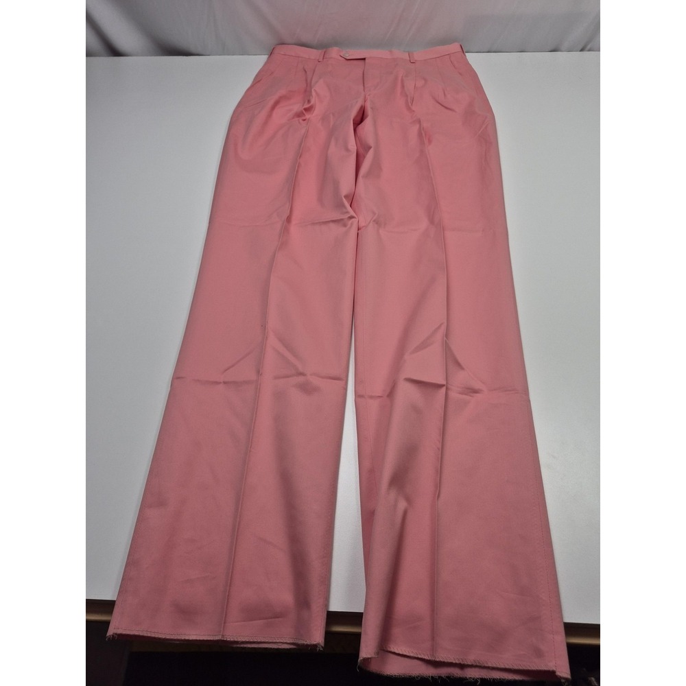 VTG Majer Dress Pants Mens 38x35 Pink Cotton Pleated Wide Leg Unhemmed USA NWT